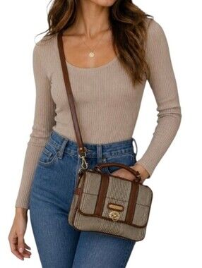 Vintage Leather Collection Plaid Crossbody Bag Paris Roma Tokyo